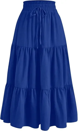 Womens Maxi Skirt 2025 Summer Comfy Tiered Elastic High Waisted Skirts Floral Boho Beach Vacation Long Skirts