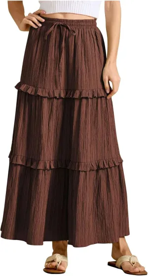 Women's Maxi Skirt Drawstring Elastic High Waist A Line Skirts Summer Casual Long Skirt Y2K Beach Vacation Outfits