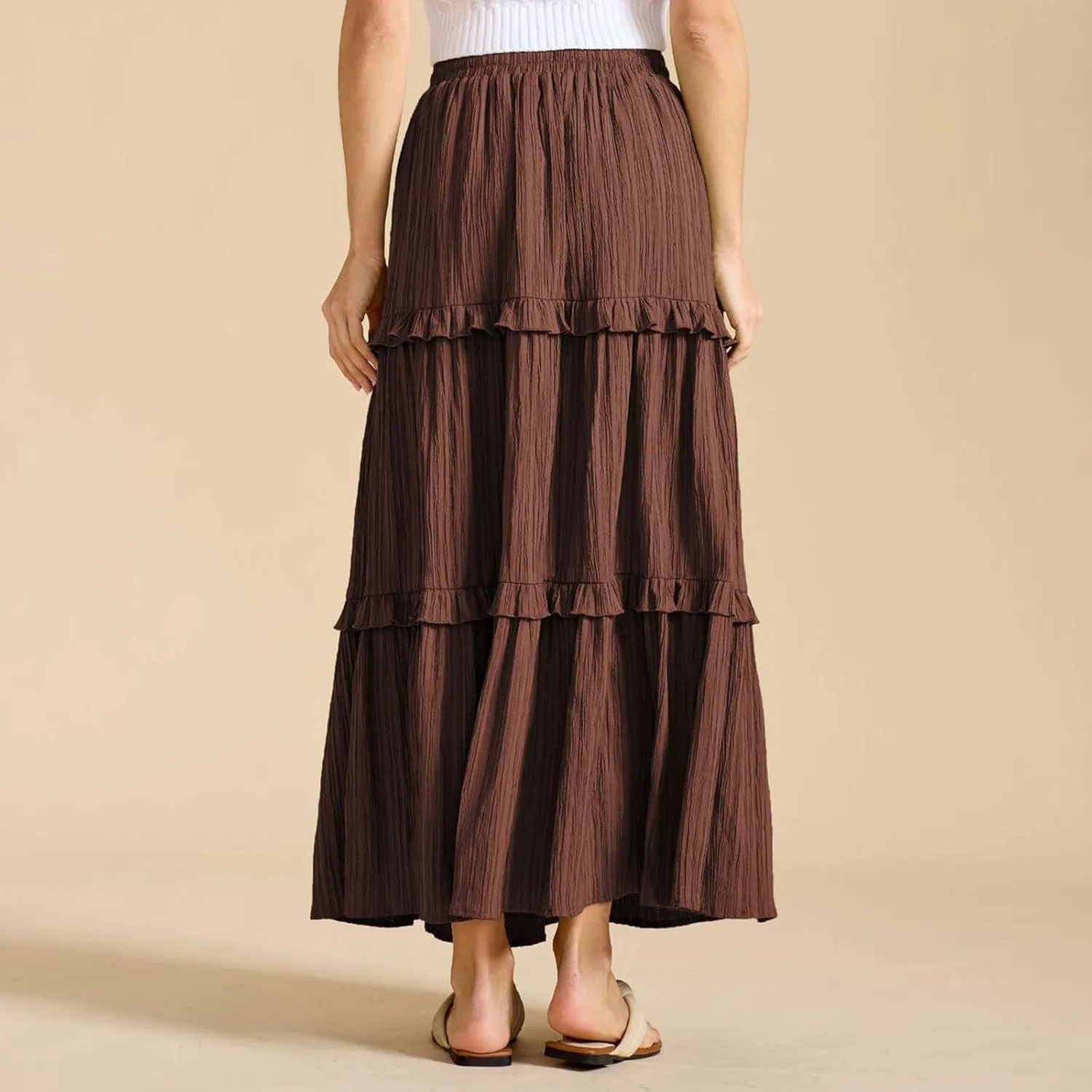 Women's Maxi Skirt Drawstring Elastic High Waist A Line Skirts Summer Casual Long Skirt Y2K Beach Vacation Outfits