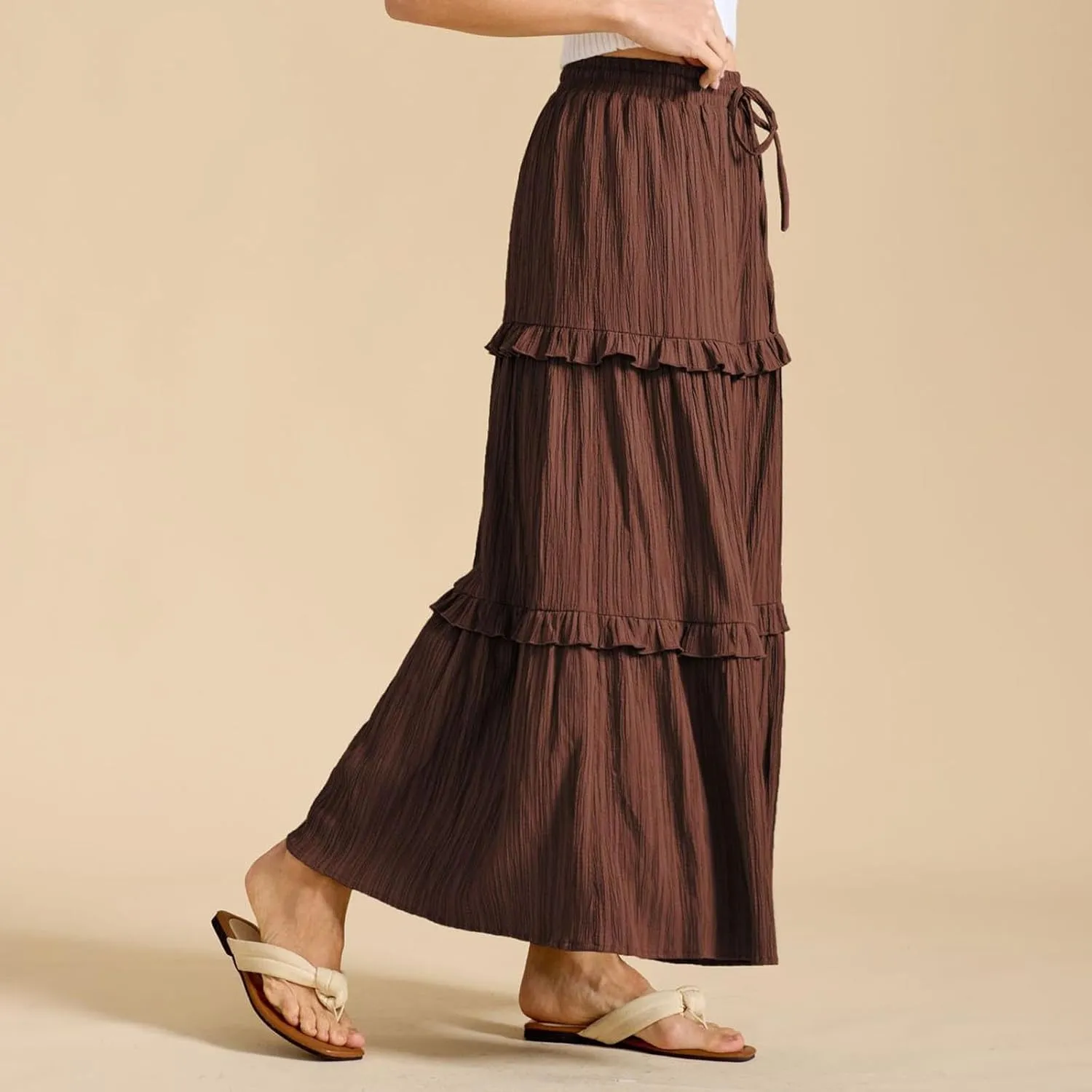 Women's Maxi Skirt Drawstring Elastic High Waist A Line Skirts Summer Casual Long Skirt Y2K Beach Vacation Outfits