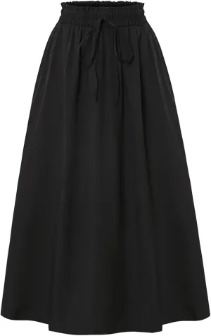 Women's Maxi Skirt Summer Trendy Elastic High Waisted Boho Casual Beach Flowy Swing Long Skirts with Pockets