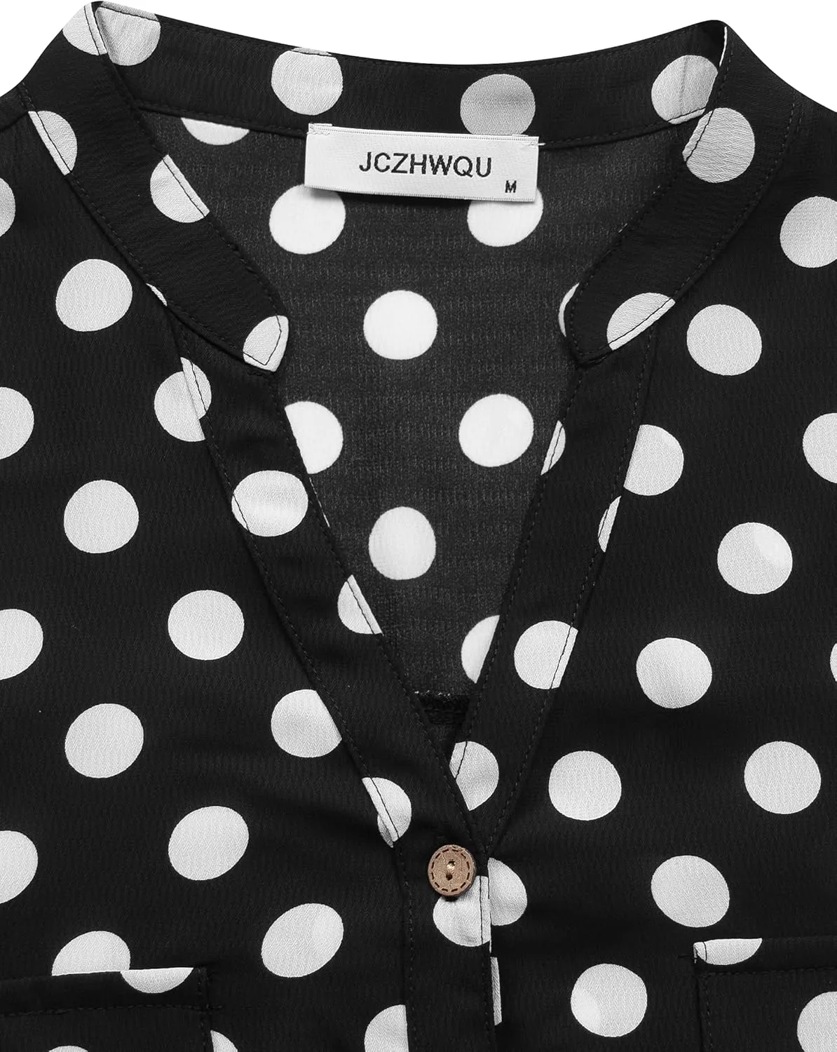 Womens Notch V-Neck Tab Sleeve Button Down Chiffon Blouse Top