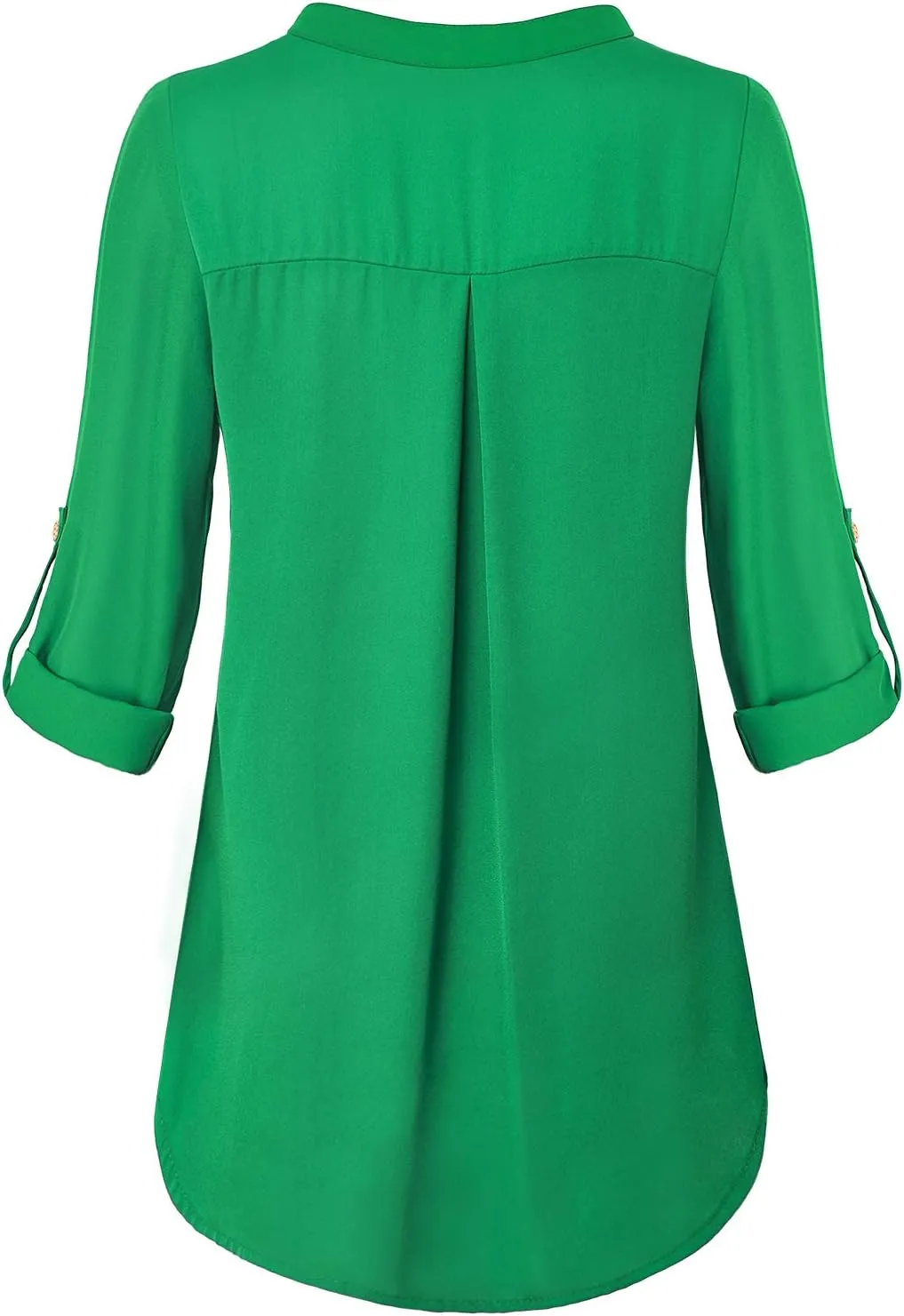 Womens Notch V-Neck Tab Sleeve Button Down Chiffon Blouse Top