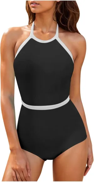 Women's One Piece Swim Suit 2025 Casual Vacation Tummy Control Full Coverage Bathing Suit Modest Push Up Swimwear