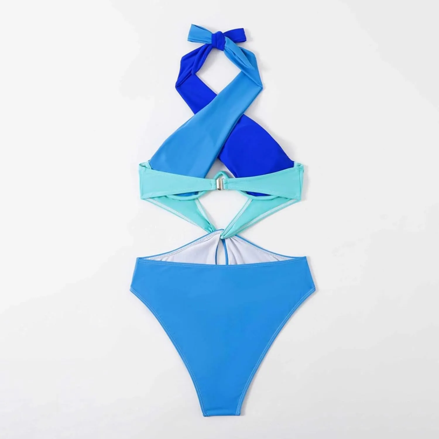 Women's One Piece Swimsuit Criss Cross Color Block Bathing Suit Halter Splice Monokini Set Backless Cutout Swimwear