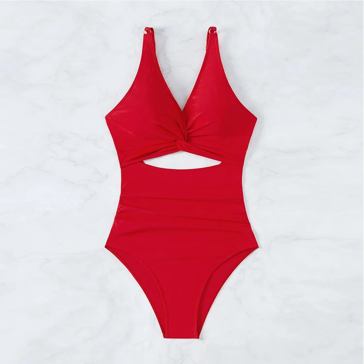Womens One Piece Swimsuit Ruched Tummy Control High Waist Cut Out Backless Twist Front V Neck Bathing Suit Swimwear