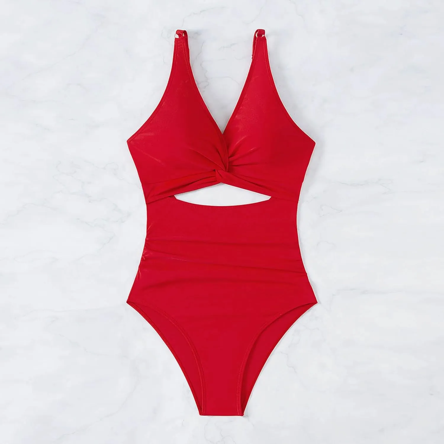 Womens One Piece Swimsuit Ruched Tummy Control High Waist Cut Out Backless Twist Front V Neck Bathing Suit Swimwear