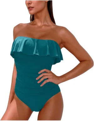 Women's One Piece Swimsuit Ruffle Adjustable Strap Sexy Backless Tummy Control Swimwear Trendy Slimming Bathing Suit