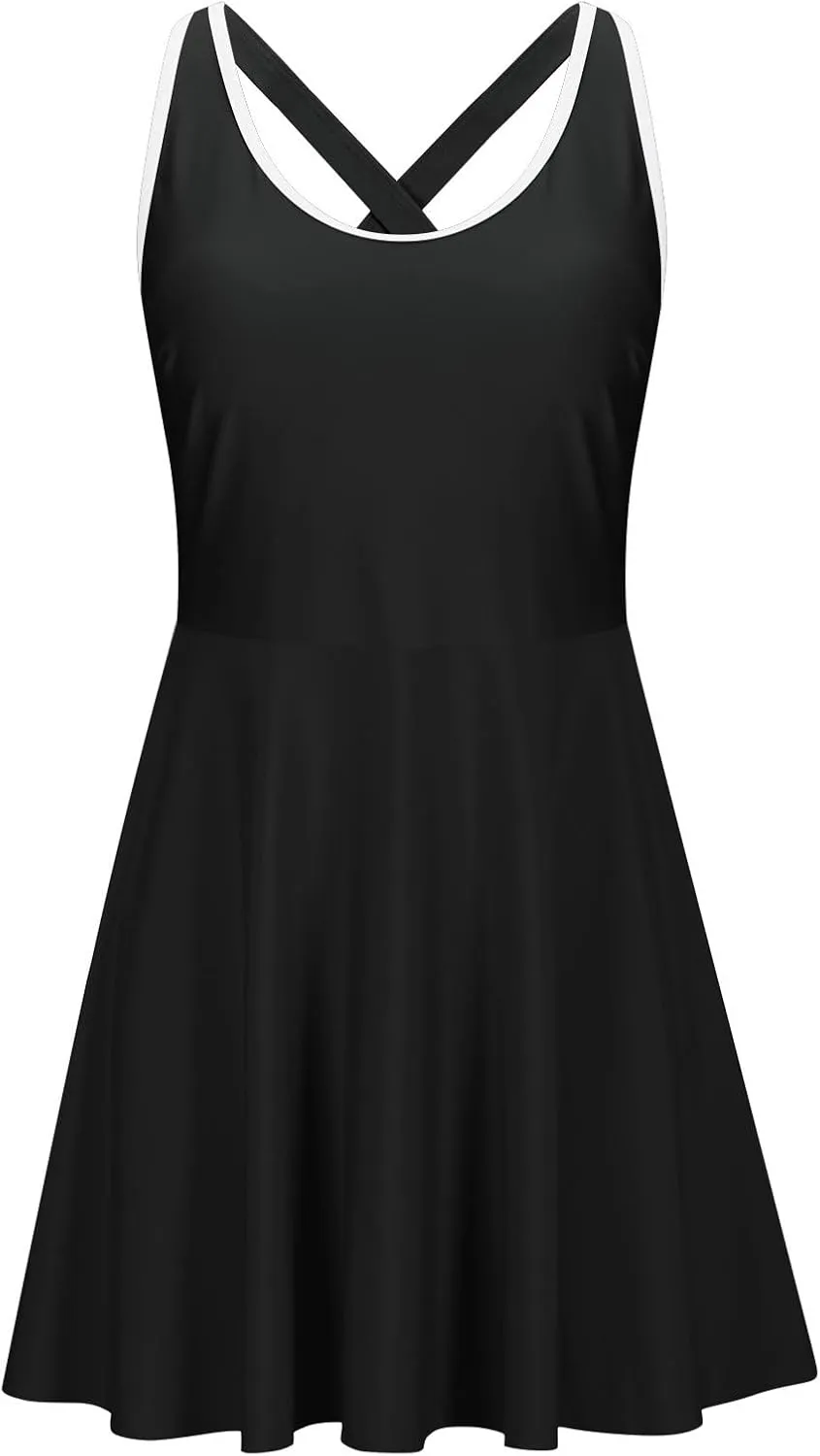 Womens One Piece Swimsuit Skirt Tummy Control Bathing Suit Color Block Swim Dress Swimwear with Pockets 2025 Summer