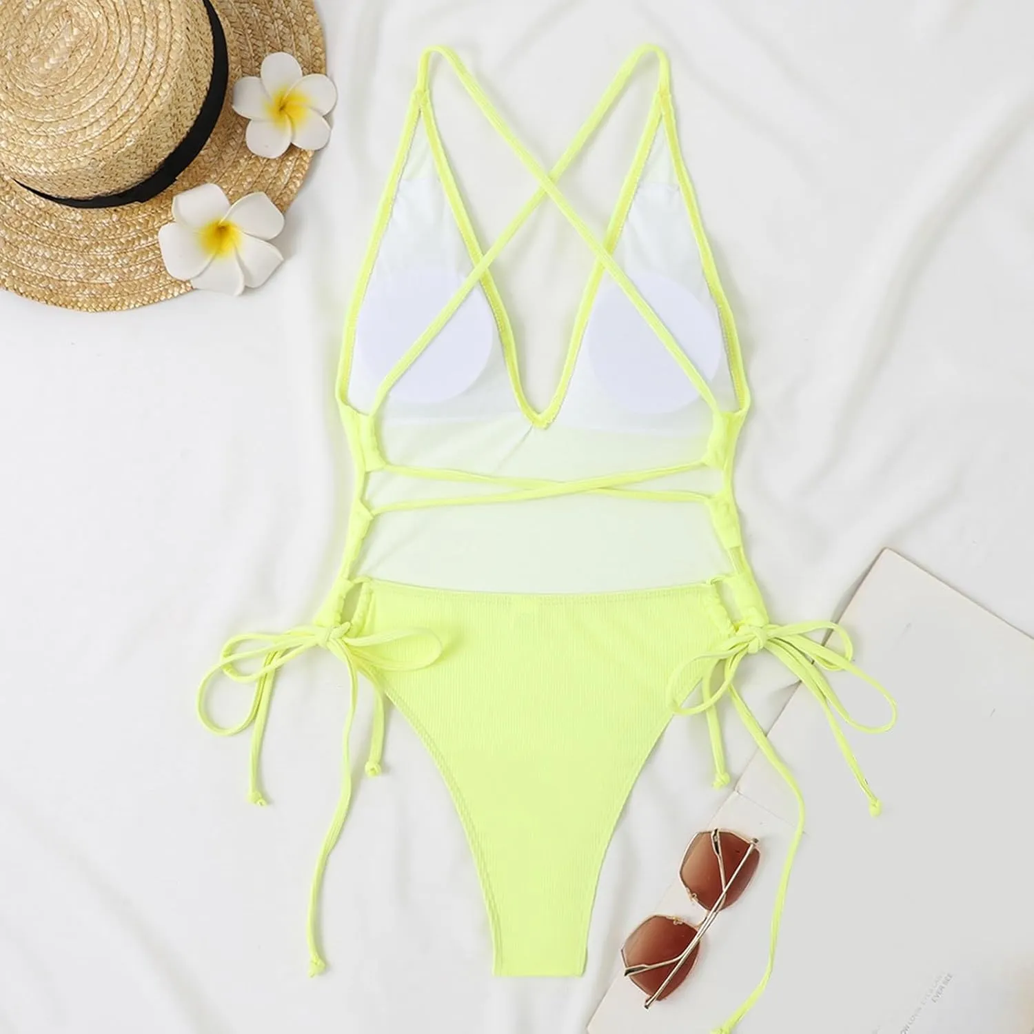 Women's One Piece Swimsuit Tummy Control Ruched Bathing Suit Deep V Neck Criss Cross Backless Swimwear 2025