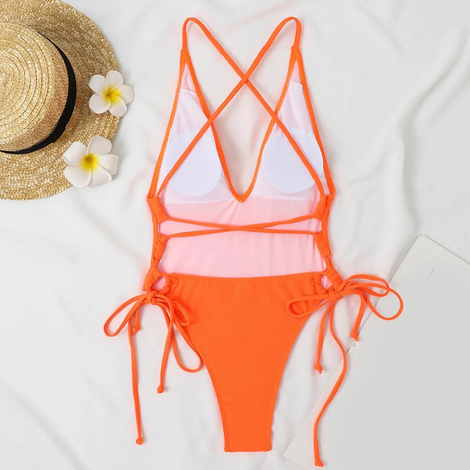 Women's One Piece Swimsuit Tummy Control Ruched Bathing Suit Deep V Neck Criss Cross Backless Swimwear 2025