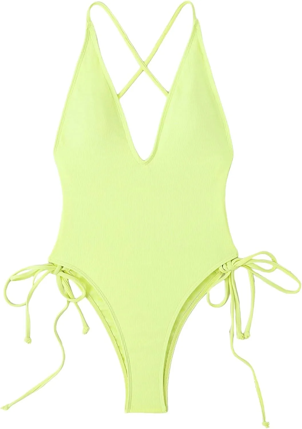 Women's One Piece Swimsuit Tummy Control Ruched Bathing Suit Deep V Neck Criss Cross Backless Swimwear 2025