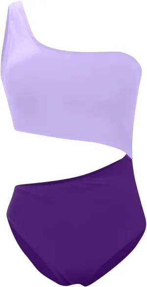 Women's One Piece Swimsuits One Shoulder Tummy Cutout Control High Waisted Bathing Suit Color Block Slimming Swimwear