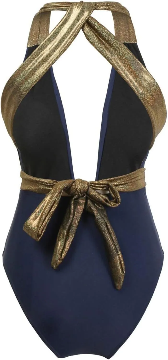 Women's One Piece Swimsuits Tummy Control High Waisted Deep V Neck Cheeky Backless Bathing Retro Swimsuit