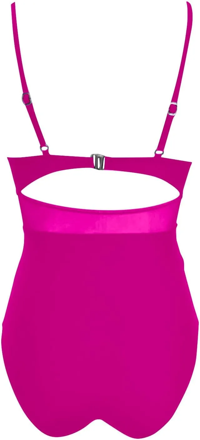 Womens One Piece Swimsuits Tummy Control Mesh Patchwork Spaghetti Straps Bathing Suit Trendy V Neck Padded Swimwear