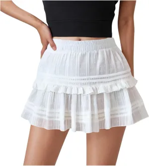 Women's Pleated Mini Skirt High Waisted Tiered Ruffle A-Line Tennis Skirts Sports Skater Running Skorts with Shorts