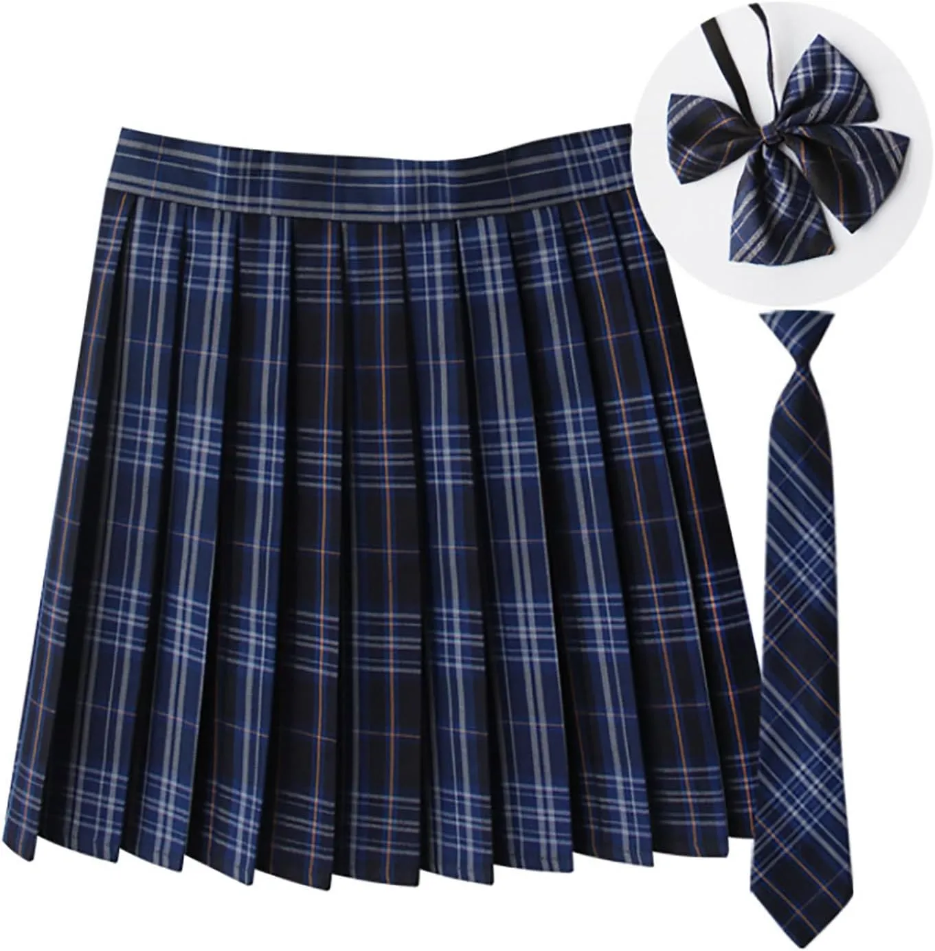 Women's Pleated Mini Skirts and Tie 3 Piece Sets Sexy Cute Plaid Skirt High Waisted A-Line Swing Lingerie Skirt