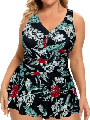 Women's Plus Size One Piece Swimsuits Tummy Control Sexy Ruched Bathing Suit Full Coverage Swimwear with Skirt 2025