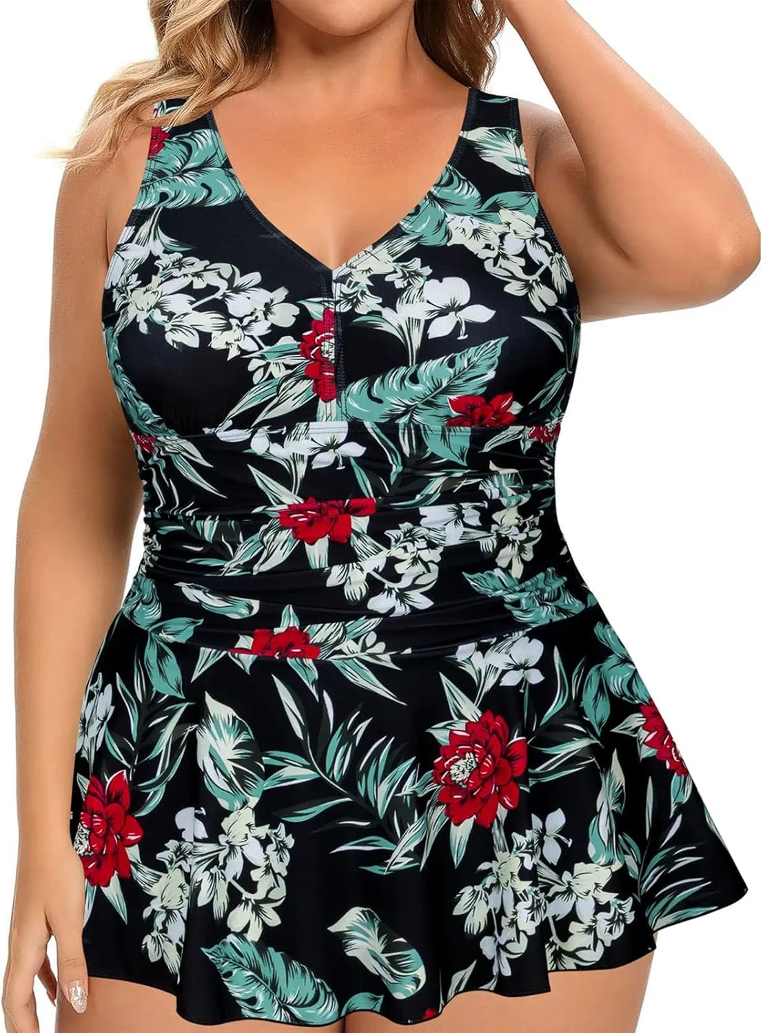 Women's Plus Size One Piece Swimsuits Tummy Control Sexy Ruched Bathing Suit Full Coverage Swimwear with Skirt 2025