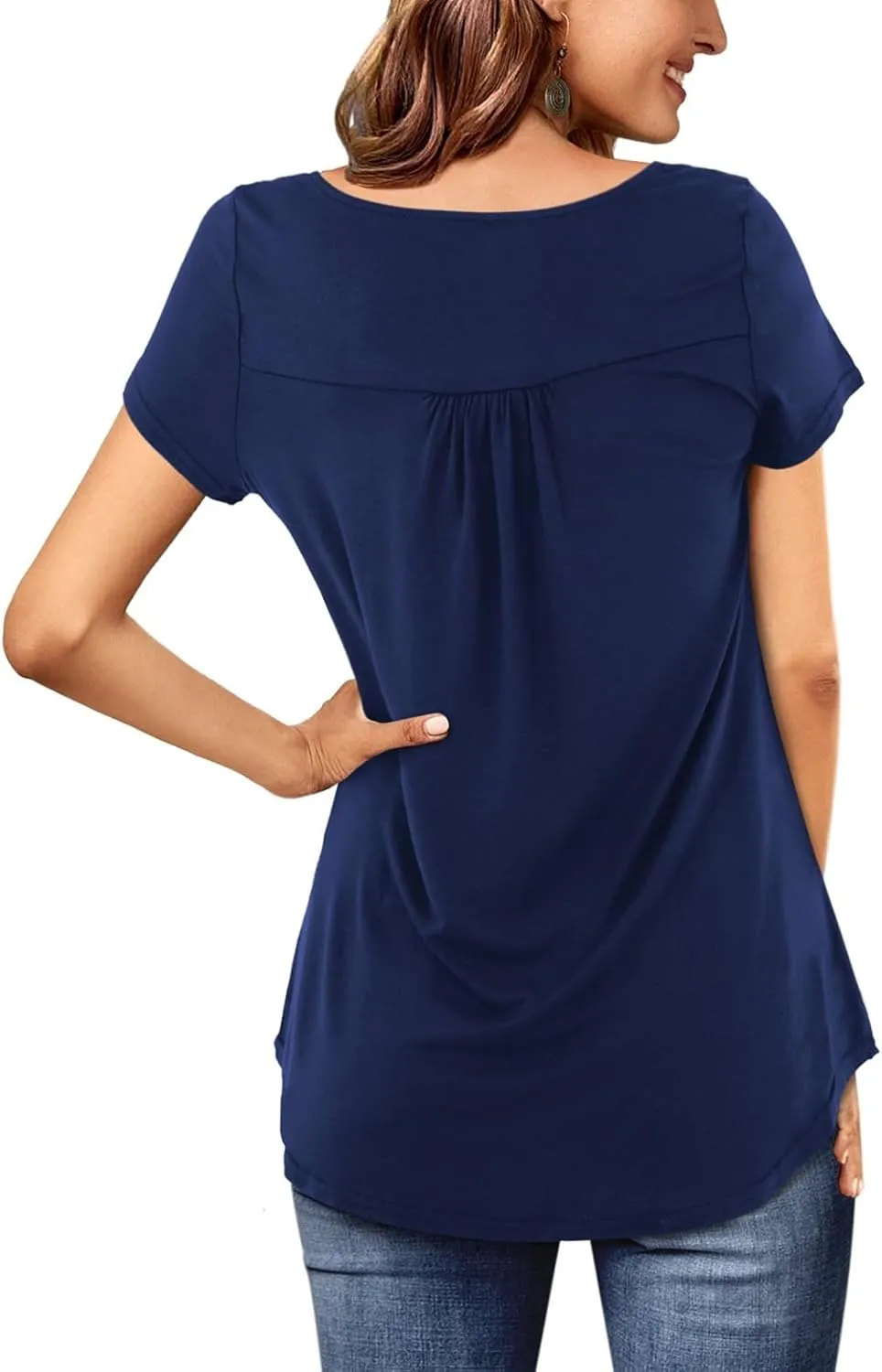 Womens Plus Size Tunic Tops Short Sleeve Casual Floral Henley Shirts