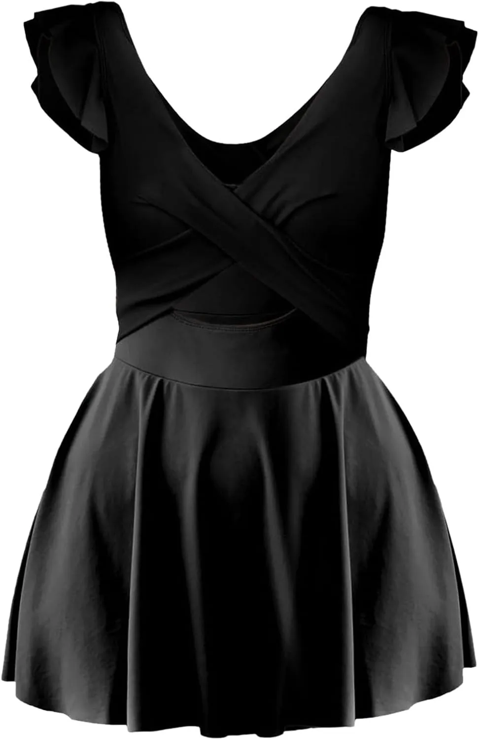 Women's Ruffled One Piece Swimsuits Cross Wrap V-Neck Backless Swimwear Tummy Control Cutout High Waisted Swimdress
