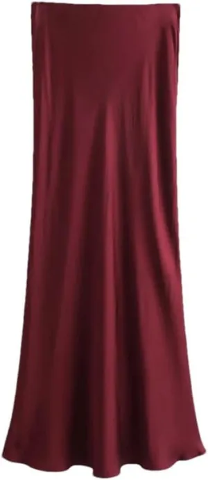 Women's Satin High Waist Casual Midi Skirt Women's Solid Color Slim Fit Midi Skirt