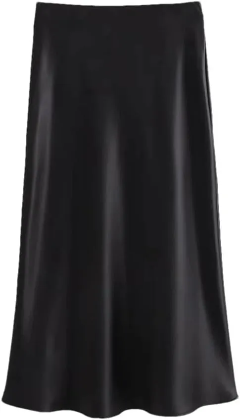 Women's Satin High Waist Casual Midi Skirt Women's Solid Color Slim Fit Midi Skirt