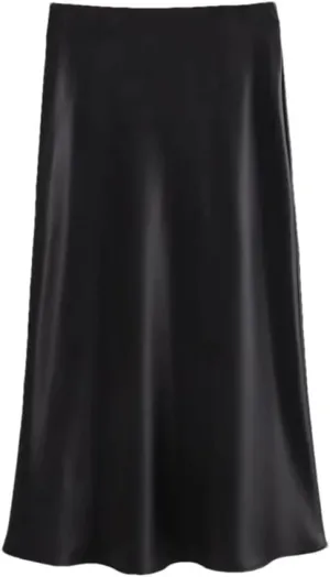 Women's Satin High Waist Casual Midi Skirt Women's Solid Color Slim Fit Midi Skirt