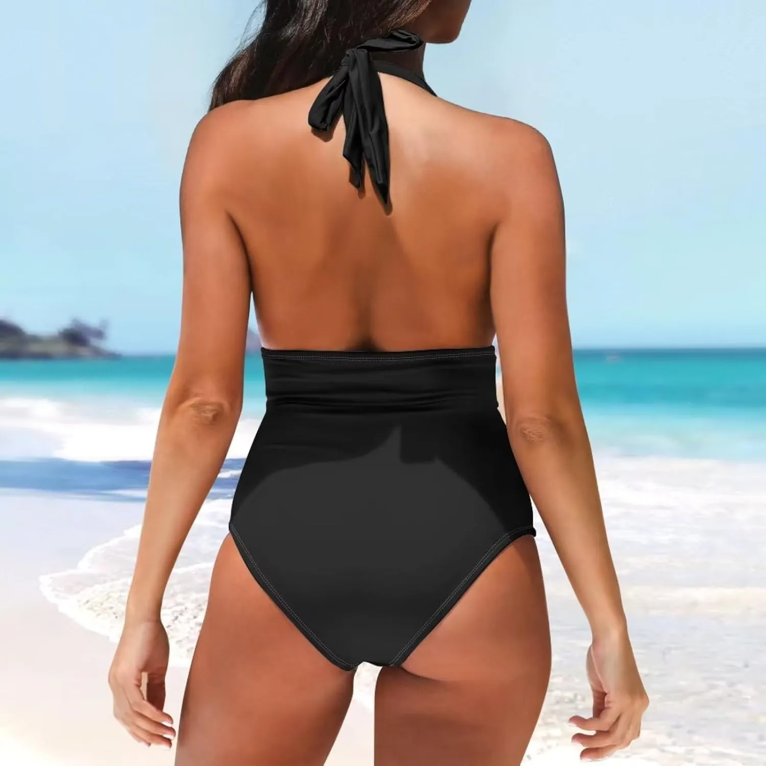 Women's Sexy Bikini Swimsuits Sexy One Piece Bikini Swimsuit Tummy Control Bathing Suits V Neck Halter Bikini S-3XL