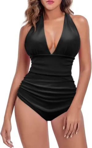 Women's Sexy Bikini Swimsuits Sexy One Piece Bikini Swimsuit Tummy Control Bathing Suits V Neck Halter Bikini S-3XL