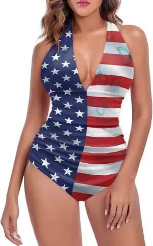 Women's Sexy Bikini Swimsuits Sexy One Piece Bikini Swimsuit Tummy Control Bathing Suits V Neck Halter Bikini S-3XL
