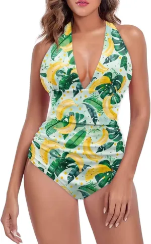 Women's Sexy Bikini Swimsuits Sexy One Piece Bikini Swimsuit Tummy Control Bathing Suits V Neck Halter Bikini S-3XL