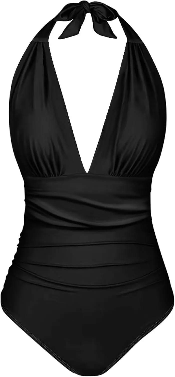 Women's Sexy Bikini Swimsuits Sexy One Piece Bikini Swimsuit Tummy Control Bathing Suits V Neck Halter Bikini S-3XL