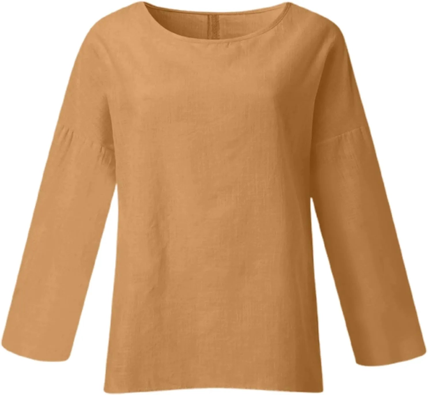Women's Short Sleeve Linen Shirt Casual Crew Neck Oversized T-Shirt Button Loose Fit Summer Tee Shirt