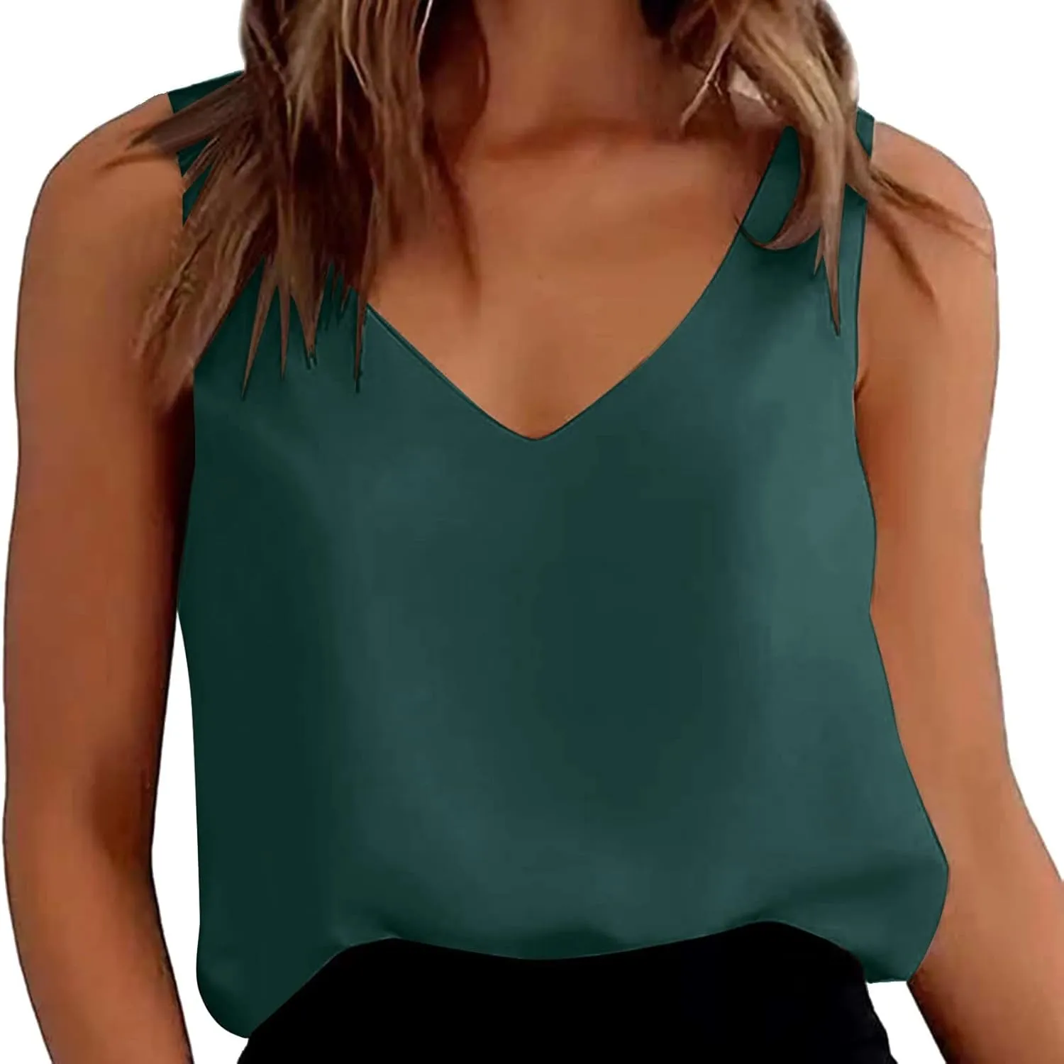Womens Silk Satin Tank Tops V Neck Casual Cami Sleeveless Camisole Blouses Summer Basic Tank Shirt