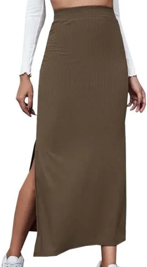 Womens Skirts Midi Length Solid Color Hip-Wrapped Split Skirt Sexy Elasticity Bodycon Skirts Trendy Elegant Skirt