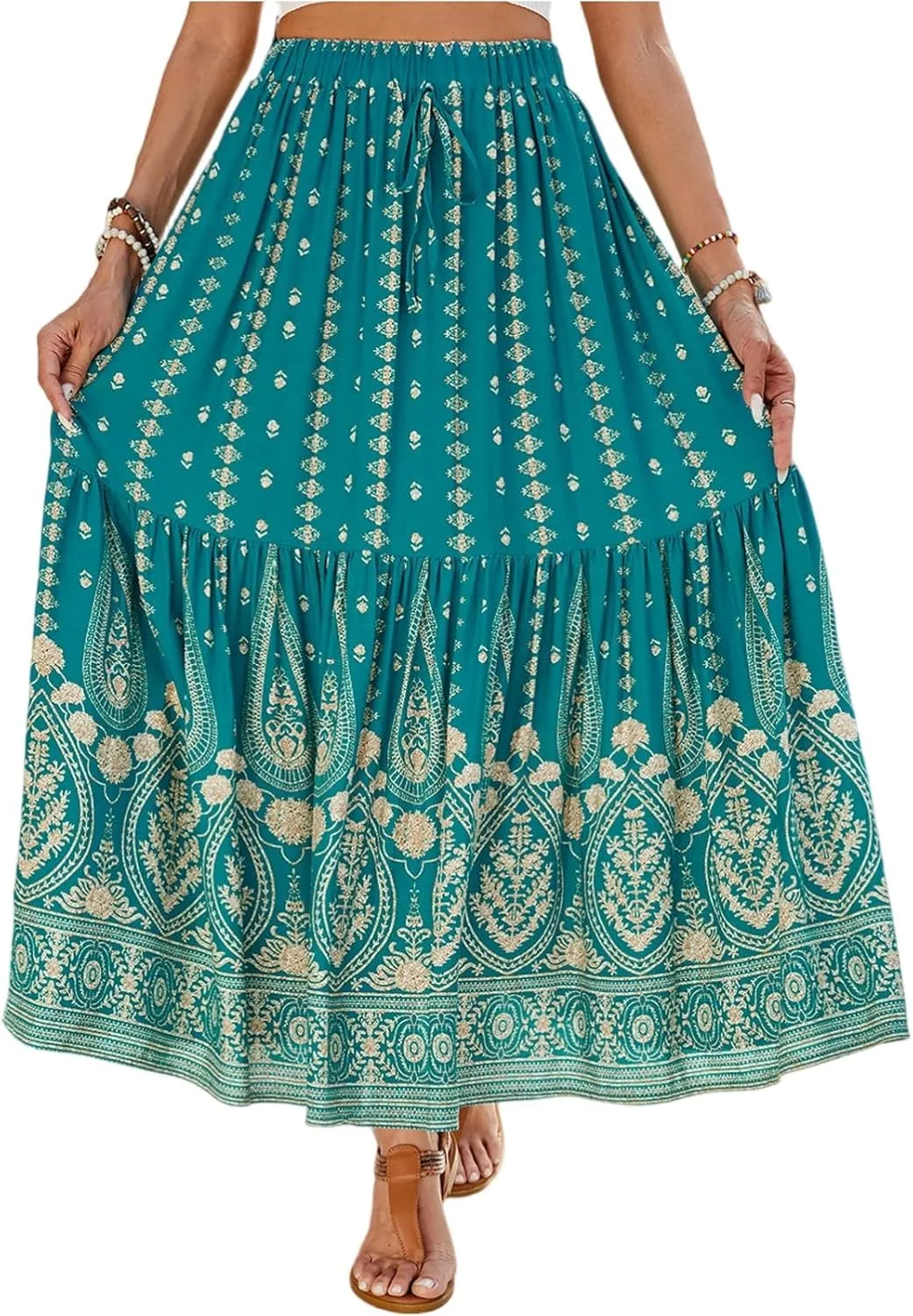 Womens Skirts, Tropical Flowy Maxi Skirts for Women 2025 Trendy Wrap Tiered Long Boho Skirt Spring Summer