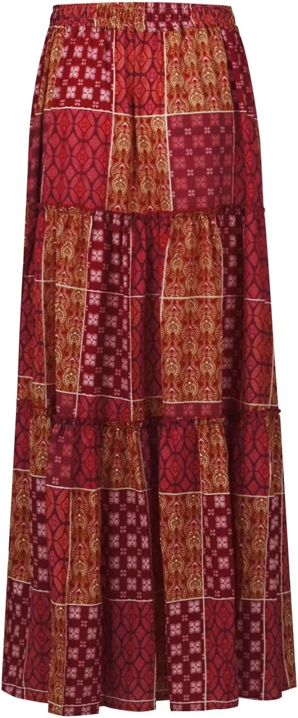 Womens Skirts,Boho Ruffle Hem Flowy Maxi Skirts for Women Trendy 2025 Summer Vacation Elastic High Waist Drawstring