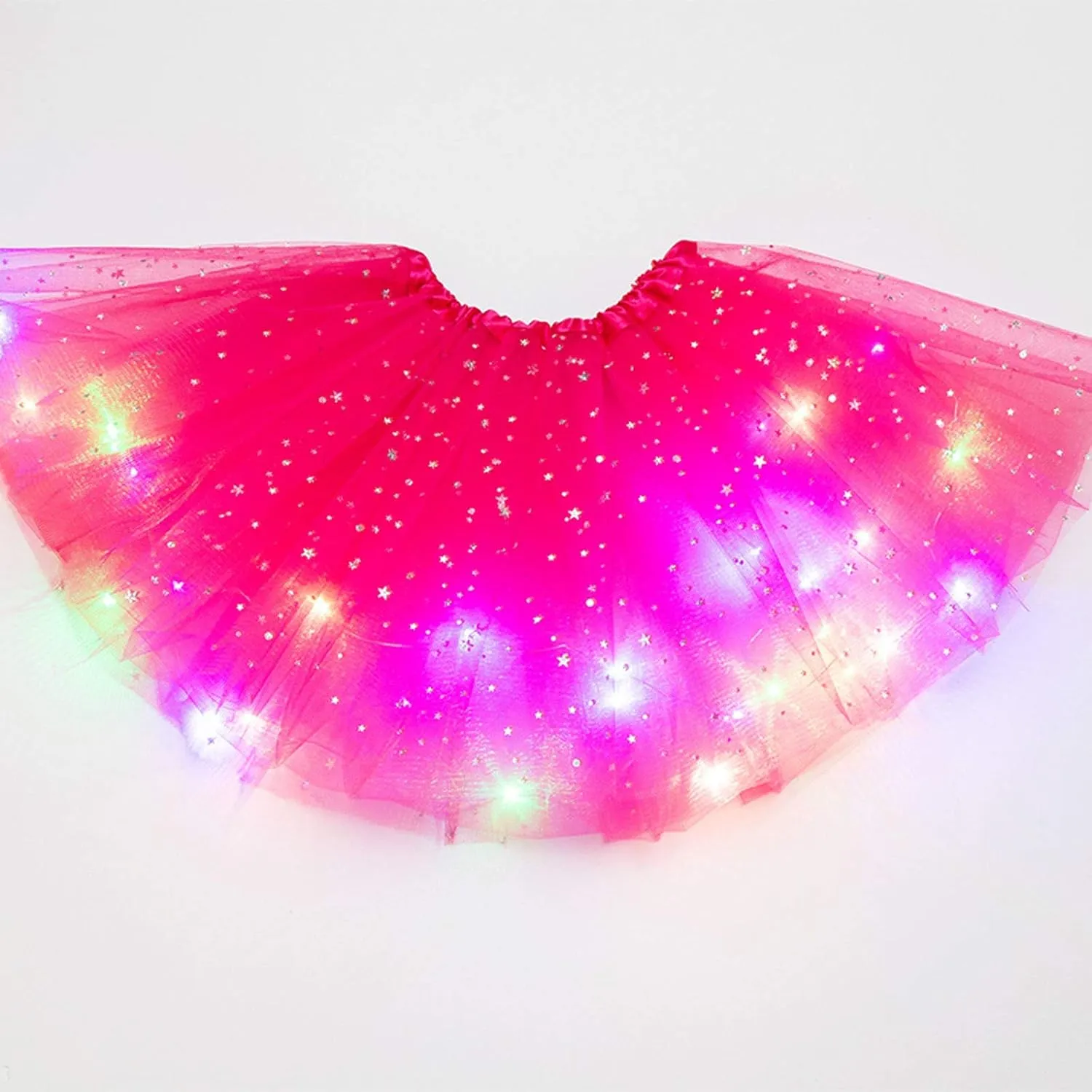 Women's Sparkly Tutu Skirts Light Up Layered Ballet Dance Tulle Skirt Prom Mini Skirt Club Party Costume