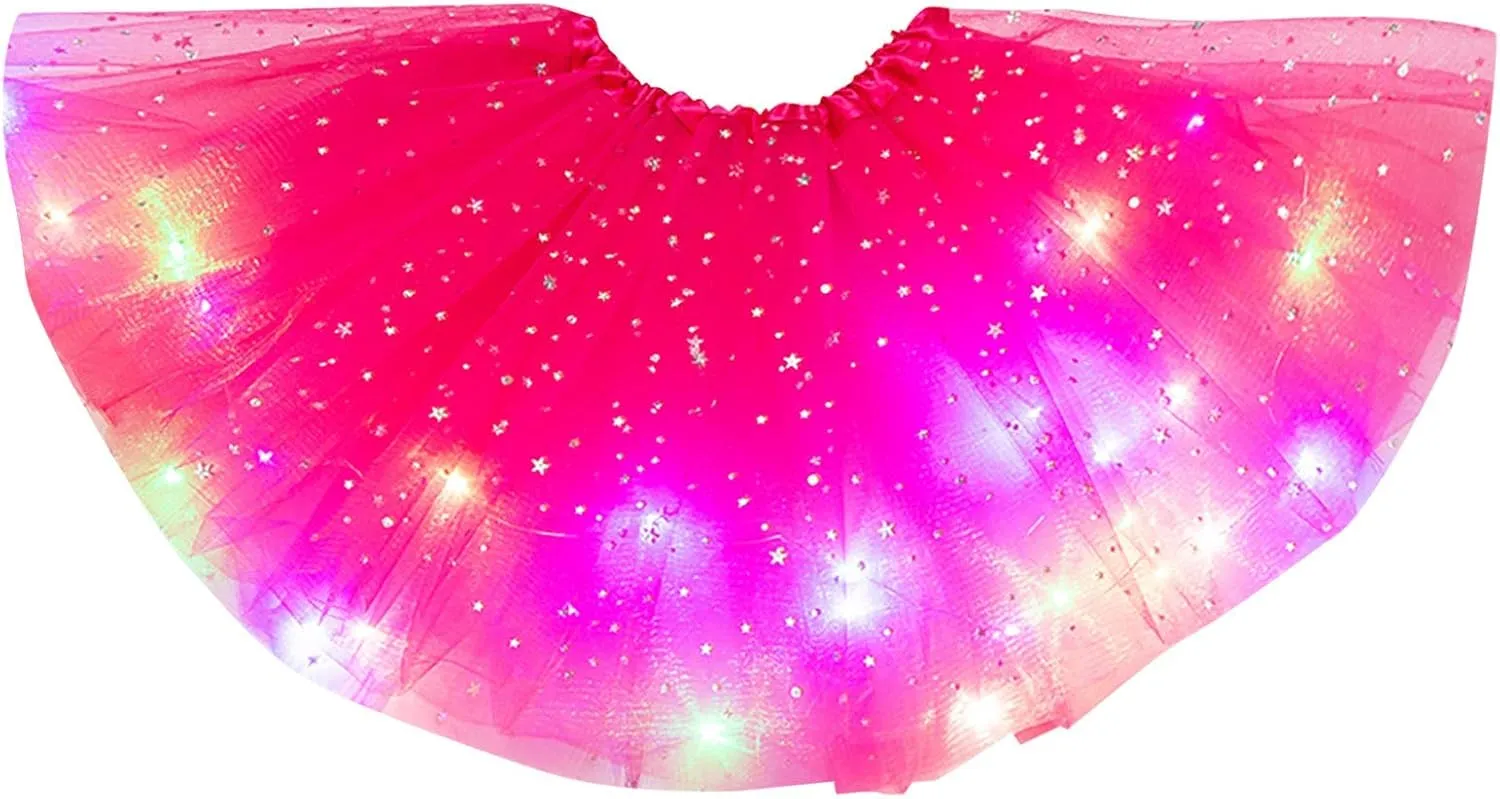 Women's Sparkly Tutu Skirts Light Up Layered Ballet Dance Tulle Skirt Prom Mini Skirt Club Party Costume