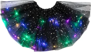 Women's Sparkly Tutu Skirts Light Up Layered Ballet Dance Tulle Skirt Prom Mini Skirt Club Party Costume