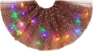 Women's Sparkly Tutu Skirts Light Up Layered Ballet Dance Tulle Skirt Prom Mini Skirt Club Party Costume