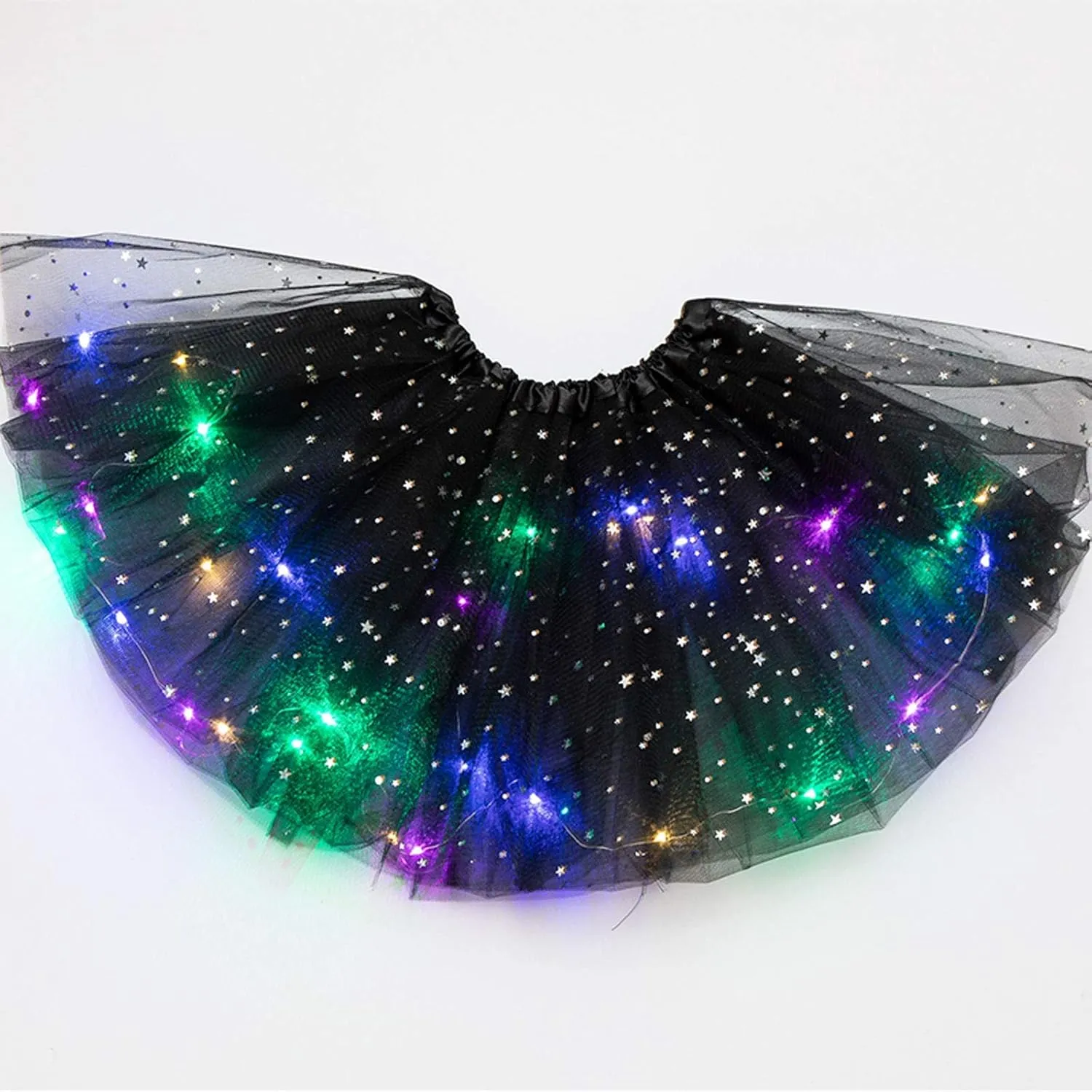 Women's Sparkly Tutu Skirts Light Up Layered Ballet Dance Tulle Skirt Prom Mini Skirt Club Party Costume