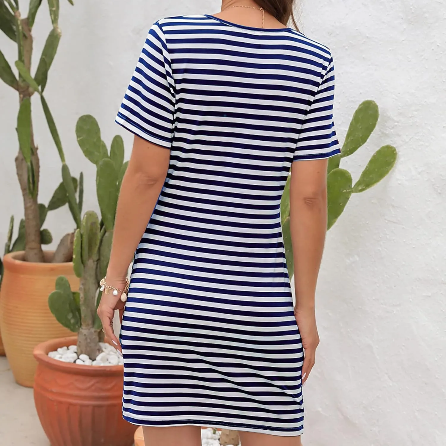 Womens Summer Bodycon Dress Casual Striped Side Slit Dress Elegant Party Dresses Going Out Hollow Buttock Skirt