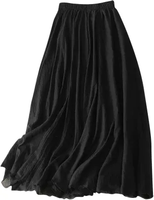Women's Summer Bohemian Elastic Waist Long Flowy Cotton Linen Skirt Renaissance Casual Lightweight Maxi Skirt 2025