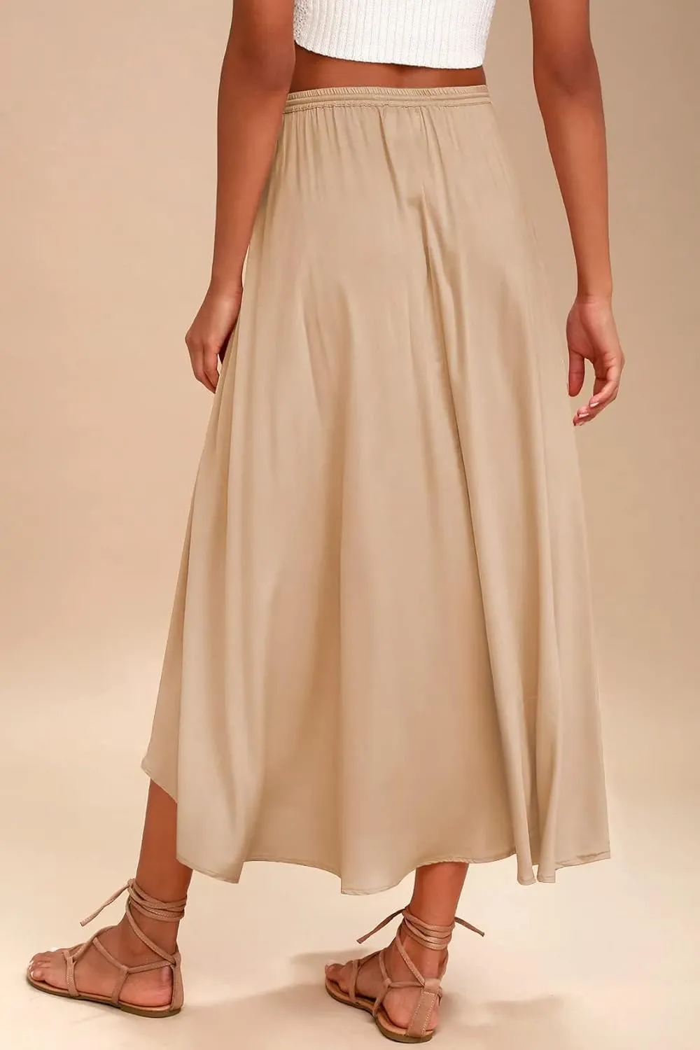 Womens Summer Boho Maxi Skirt Casual Comfy Elastic Waisted Skirts A-Line Flowy Ruffle Tiered Skirts