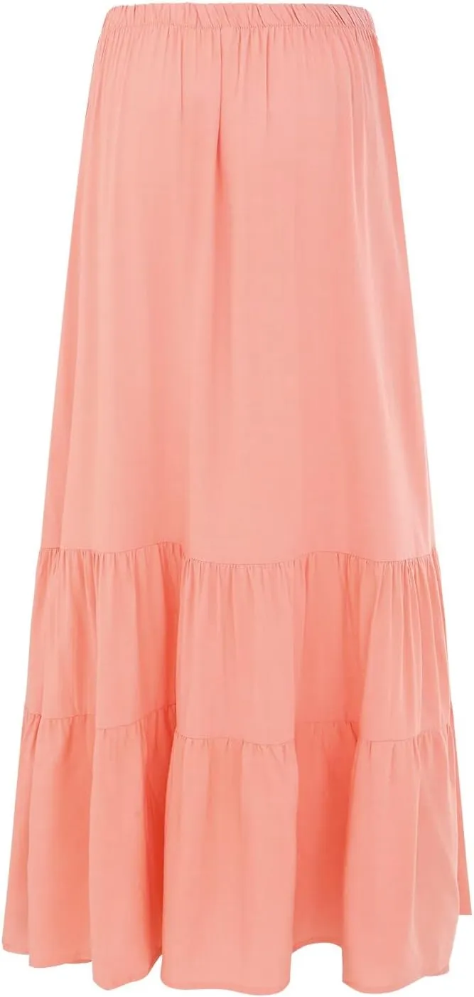 Womens Summer Boho Pleated A-Line Flowy Swing Tiered Beach Skirt 2024 Trendy Ruffle Maxi Skirt with Pockets