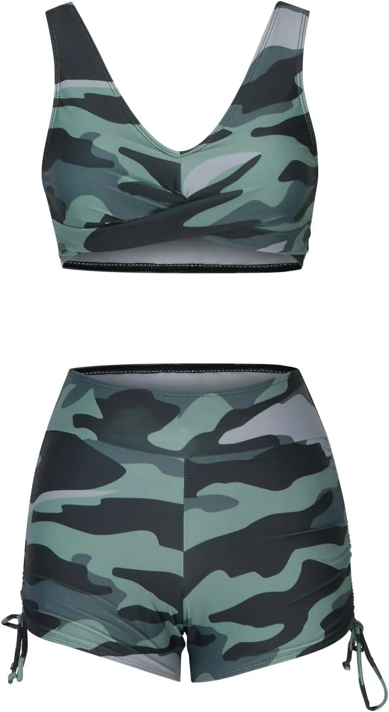 Women's Summer Sexy Bikini Sets Push Up Tie Back Bra with Boyshorts Swim Suits Summer Beach Swimwear