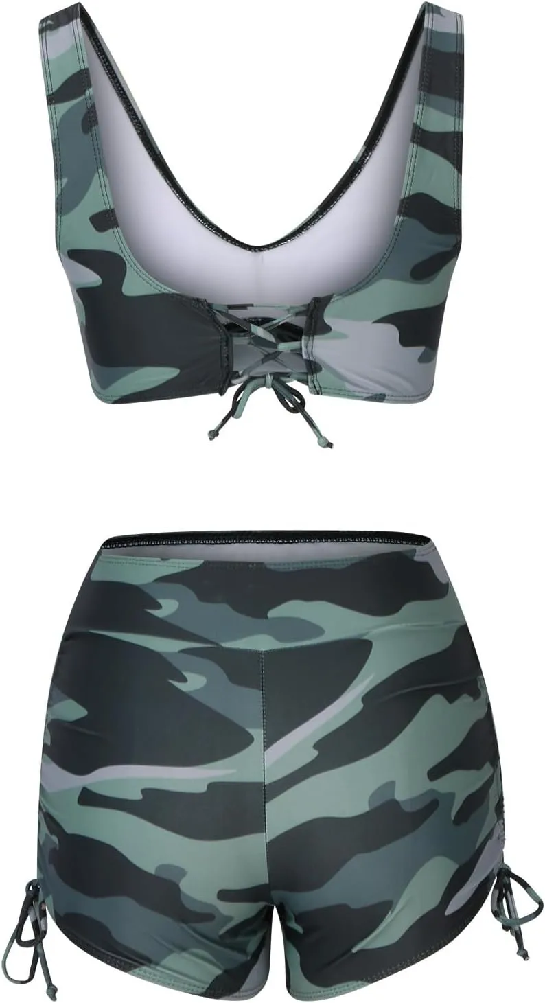 Women's Summer Sexy Bikini Sets Push Up Tie Back Bra with Boyshorts Swim Suits Summer Beach Swimwear