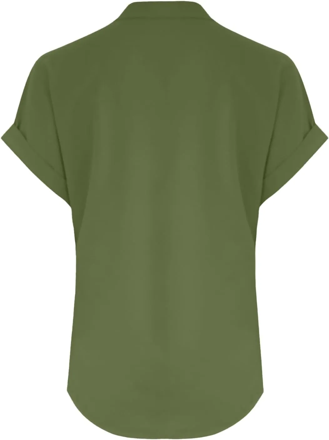 Womens Summer Solid Color Collar Button Short Sleeve Shirt Tee